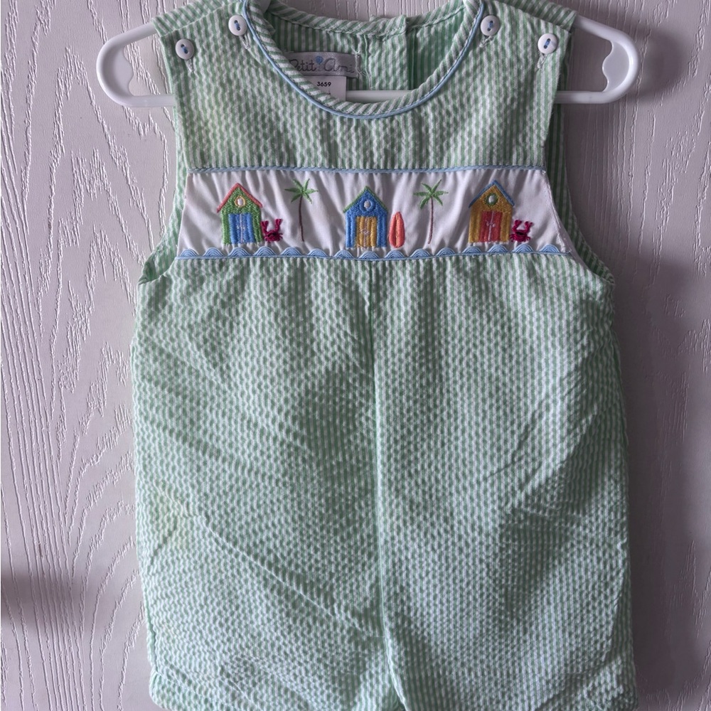 Petit Ami Green and White Striped Baby Outfit